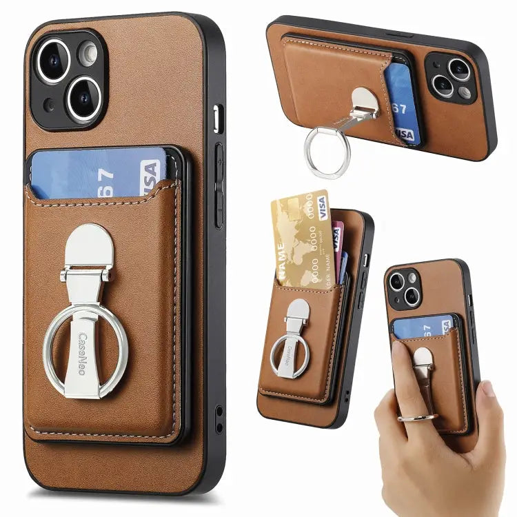 Skin Feel Ring Holder Wallet Magnetic Phone Case For iPhone 15 Pro Max For iPhone 15 Pro For iPhone 15 Plus