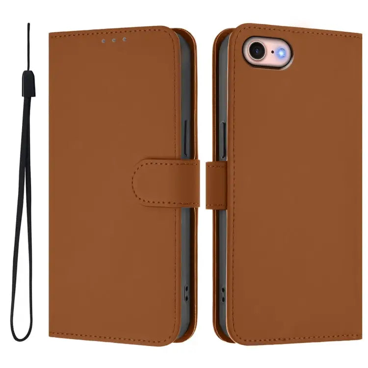 Skin Feel Solid Color Leather Phone Case with Lanyard For iPhone 12 / 12 Pro - Apple Accessories