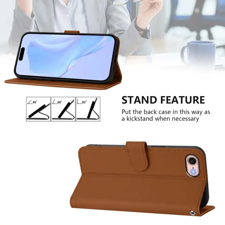 Skin Feel Solid Color Leather Phone Case with Lanyard For iPhone 12 / 12 Pro - Apple Accessories