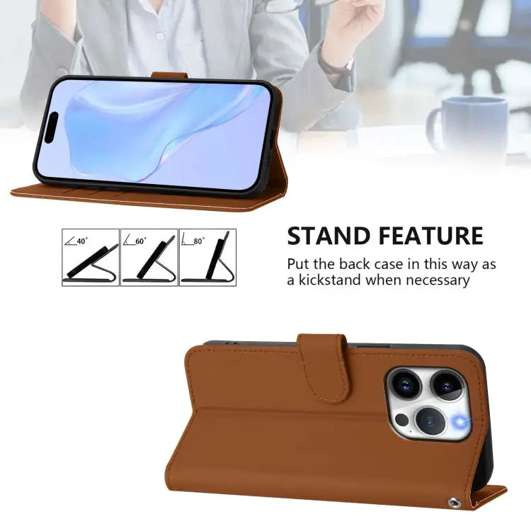 Skin Feel Solid Color Leather Phone Case with Lanyard For iPhone 13 Pro - Apple Accessories