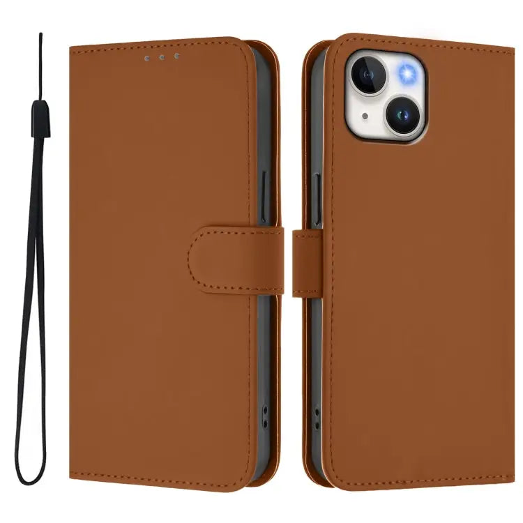 Skin Feel Solid Color Leather Phone Case with Lanyard For iPhone 13 Pro Max - Apple Accessories