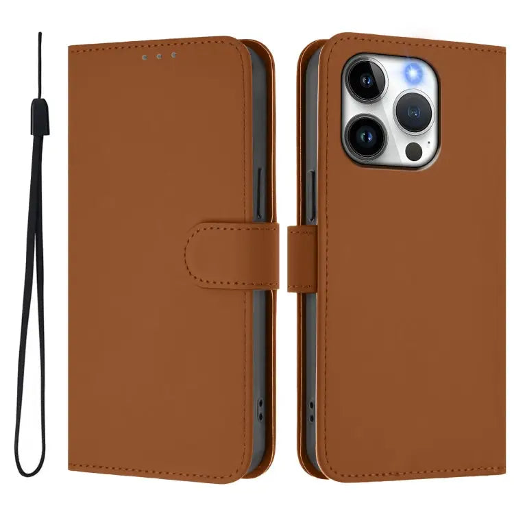 Skin Feel Solid Color Leather Phone Case with Lanyard For iPhone 14 / 13 - Apple Accessories