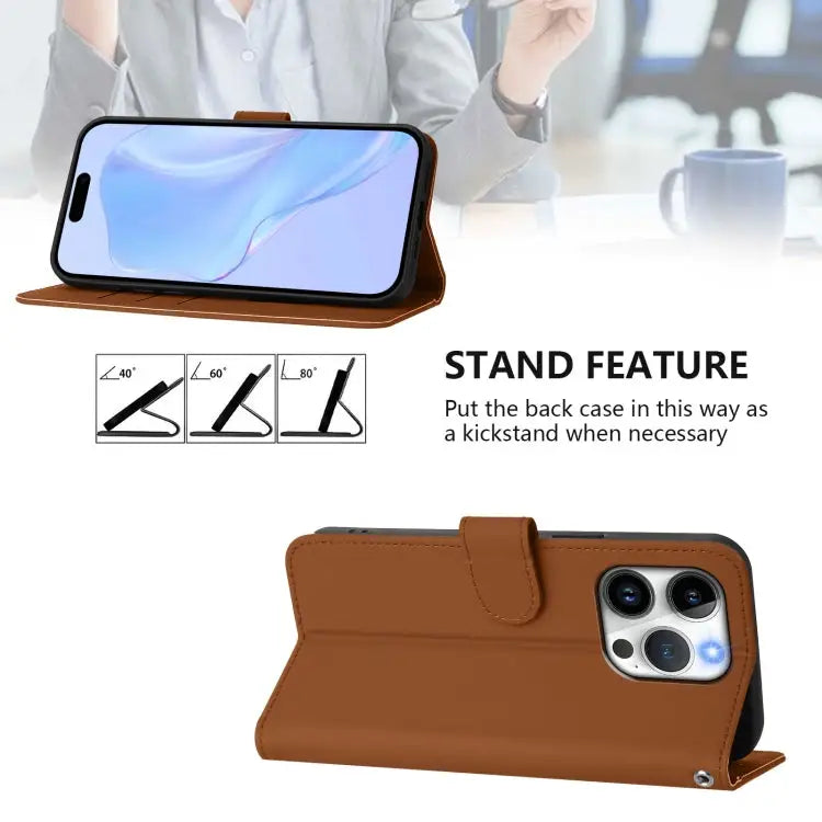 Skin Feel Solid Color Leather Phone Case with Lanyard For iPhone 14 / 13 - Apple Accessories