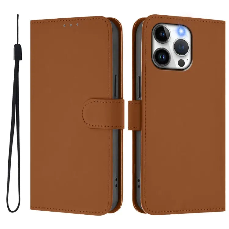 Skin Feel Solid Color Leather Phone Case with Lanyard For iPhone 14 Plus - Apple Accessories