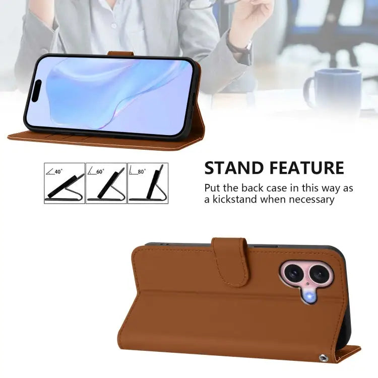 Skin Feel Solid Color Leather Phone Case with Lanyard For iPhone 15 - Apple Accessories