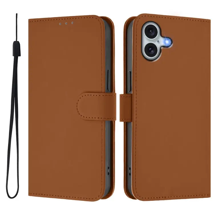 Skin Feel Solid Color Leather Phone Case with Lanyard For iPhone 15 Plus - Apple Accessories