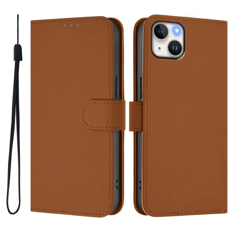 Skin Feel Solid Color Leather Phone Case with Lanyard For iPhone SE 2022 / 2020 - Apple Accessories