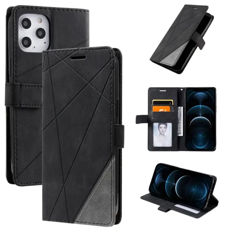 Skin Feel Splicing Horizontal Flip Leather Case with Holder & Card Slots & Wallet & Photo Frame For iPhone 12 Pro Max