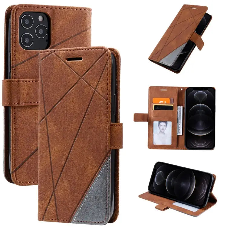 Skin Feel Splicing Horizontal Flip Leather Case with Holder & Card Slots & Wallet & Photo Frame For iPhone 12 Pro Max