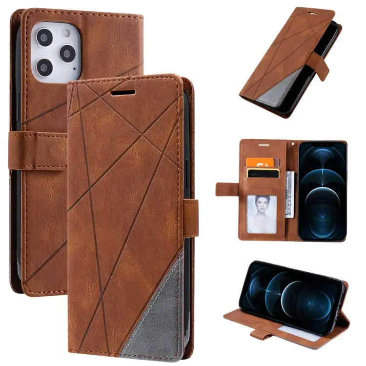 Skin Feel Splicing Horizontal Flip Leather Case with Holder & Card Slots & Wallet & Photo Frame For iPhone 12 Pro Max
