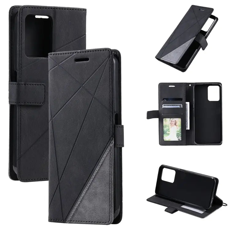 Skin Feel Splicing Leather Phone Case For Samsung Galaxy A23 4G For Realme C21Y For Realme C31 For Realme C35