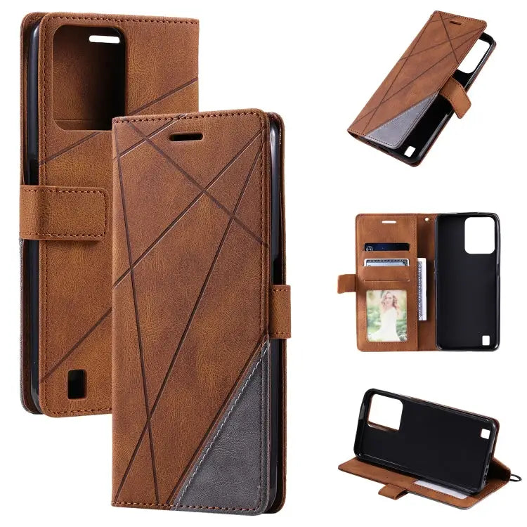 Skin Feel Splicing Leather Phone Case For Samsung Galaxy A23 4G For Realme C21Y For Realme C31 For Realme C35