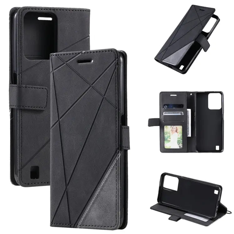 Skin Feel Splicing Leather Phone Case For Samsung Galaxy A23 4G For Realme C21Y For Realme C31 For Realme C35