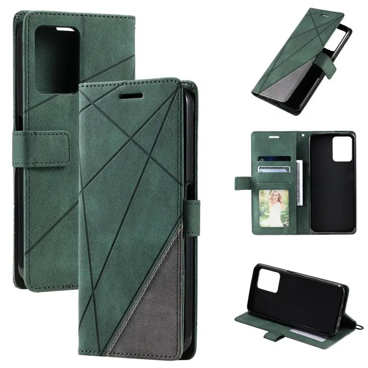 Skin Feel Splicing Leather Phone Case For Samsung Galaxy A23 4G For Realme C21Y For Realme C31 For Realme C35