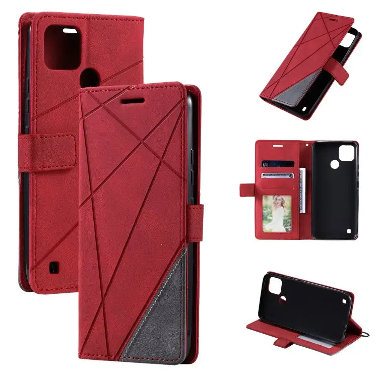 Skin Feel Splicing Leather Phone Case For Samsung Galaxy A23 4G For Realme C21Y For Realme C31 For Realme C35
