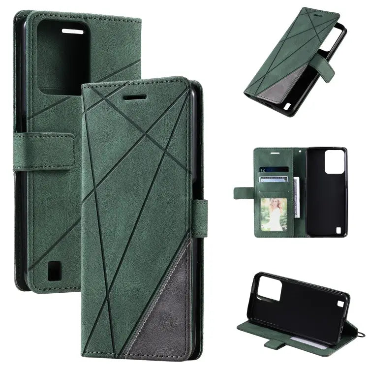 Skin Feel Splicing Leather Phone Case For Samsung Galaxy A23 4G For Realme C21Y For Realme C31 For Realme C35