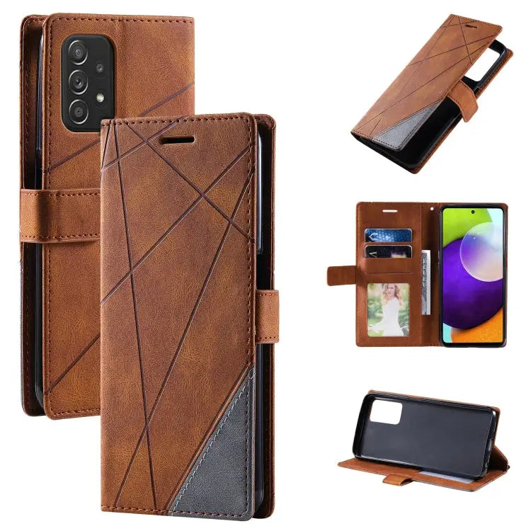 Skin Feel Splicing Leather Phone Case For Samsung Galaxy A23 4G For Realme C21Y For Realme C31 For Realme C35