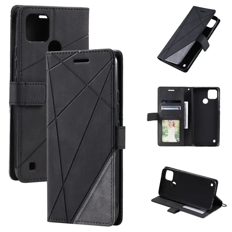 Skin Feel Splicing Leather Phone Case For Samsung Galaxy A23 4G For Realme C21Y For Realme C31 For Realme C35