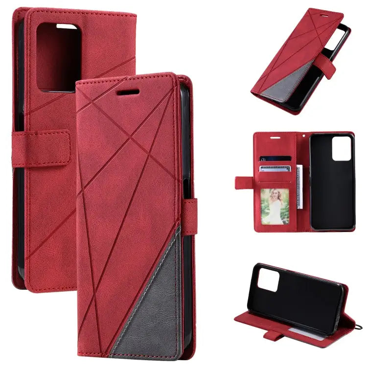 Skin Feel Splicing Leather Phone Case For Samsung Galaxy A23 4G For Realme C21Y For Realme C31 For Realme C35