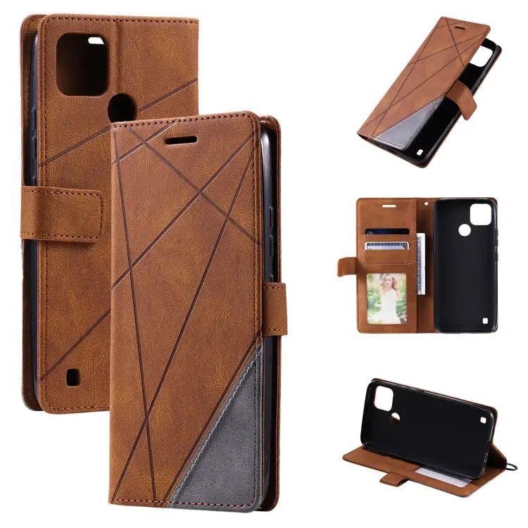 Skin Feel Splicing Leather Phone Case For Samsung Galaxy A23 4G For Realme C21Y For Realme C31 For Realme C35