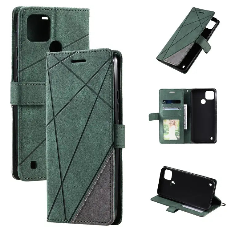 Skin Feel Splicing Leather Phone Case For Samsung Galaxy A23 4G For Realme C21Y For Realme C31 For Realme C35