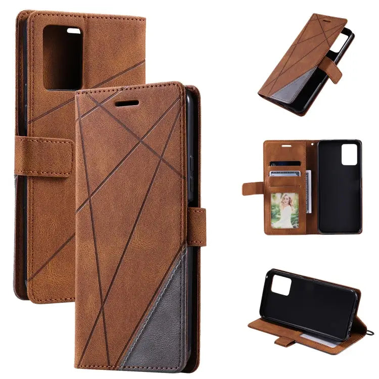 Skin Feel Splicing Leather Phone Case For vivo Y21 2021 / Y33s For Xiaomi Redmi 10C 4G / 10 Indian For Xiaomi Poco M4