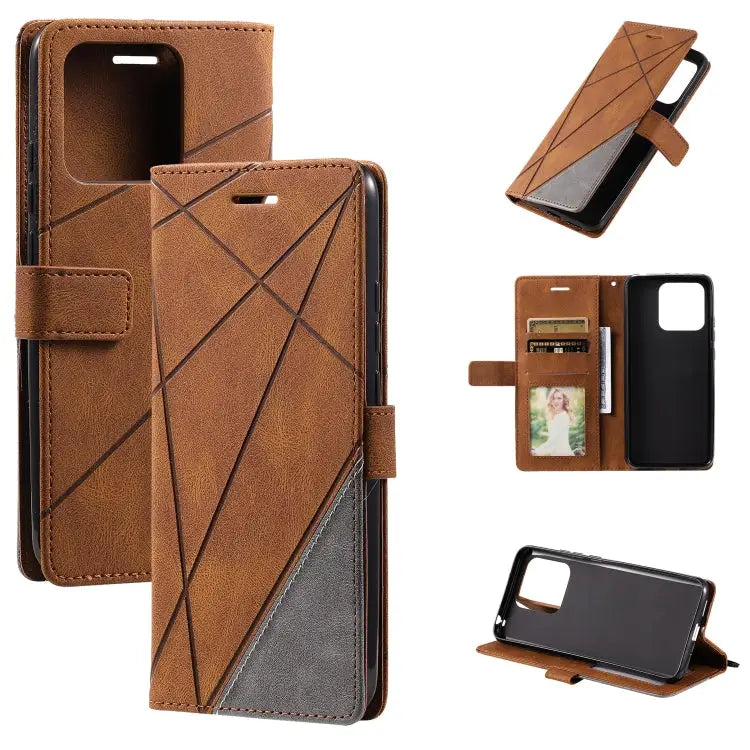 Skin Feel Splicing Leather Phone Case For vivo Y21 2021 / Y33s For Xiaomi Redmi 10C 4G / 10 Indian For Xiaomi Poco M4