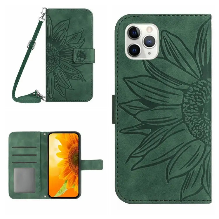 Skin Feel Sun Flower Pattern Flip Leather Phone Case For iPhone 11 For iPhone 11 Pro - For iPhone 11 Pro / Green