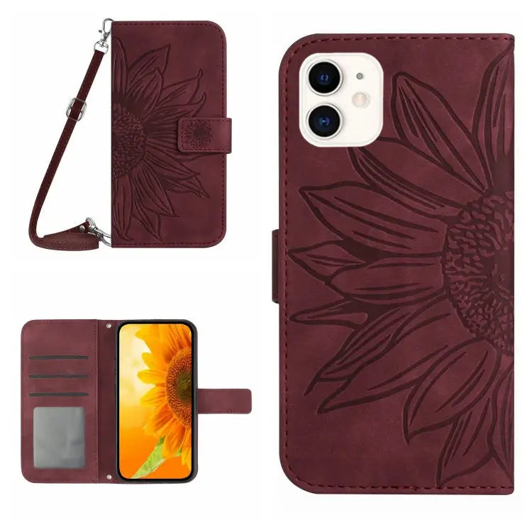 Skin Feel Sun Flower Pattern Flip Leather Phone Case For iPhone 11 Pro Max For iPhone 12 mini - For iPhone 12 mini