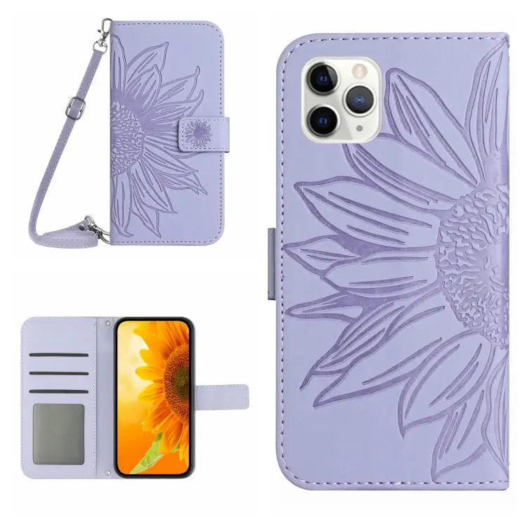Skin Feel Sun Flower Pattern Flip Leather Phone Case For iPhone 11 For iPhone 11 Pro - For iPhone 11 Pro / Purple