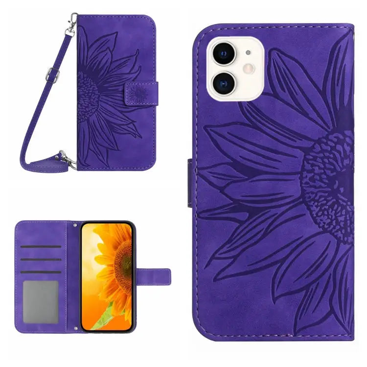 Skin Feel Sun Flower Pattern Flip Leather Phone Case For iPhone 11 For iPhone 11 Pro - For iPhone 11 / Dark Purple