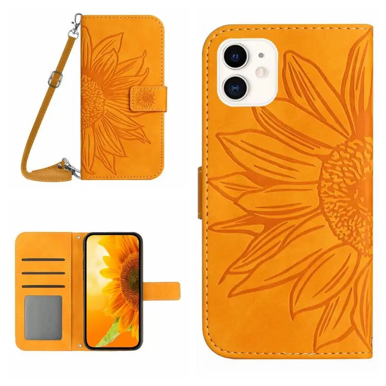 Skin Feel Sun Flower Pattern Flip Leather Phone Case For iPhone 11 Pro Max For iPhone 12 mini - For iPhone 12 mini