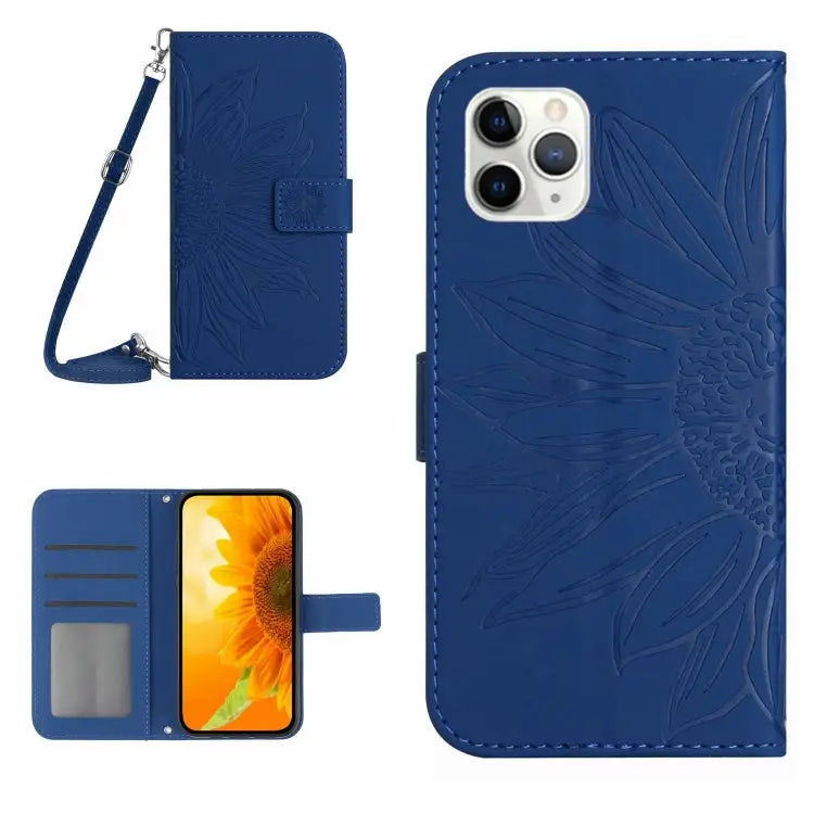 Skin Feel Sun Flower Pattern Flip Leather Phone Case For iPhone 11 For iPhone 11 Pro - For iPhone 11 Pro / Dark Blue