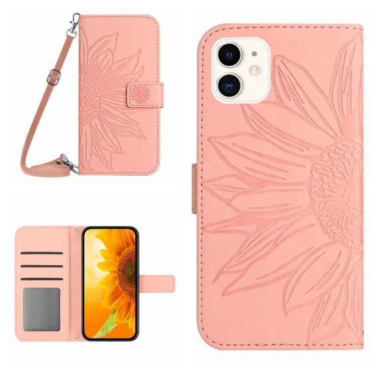 Skin Feel Sun Flower Pattern Flip Leather Phone Case For iPhone 11 For iPhone 11 Pro - For iPhone 11 / Pink - Apple