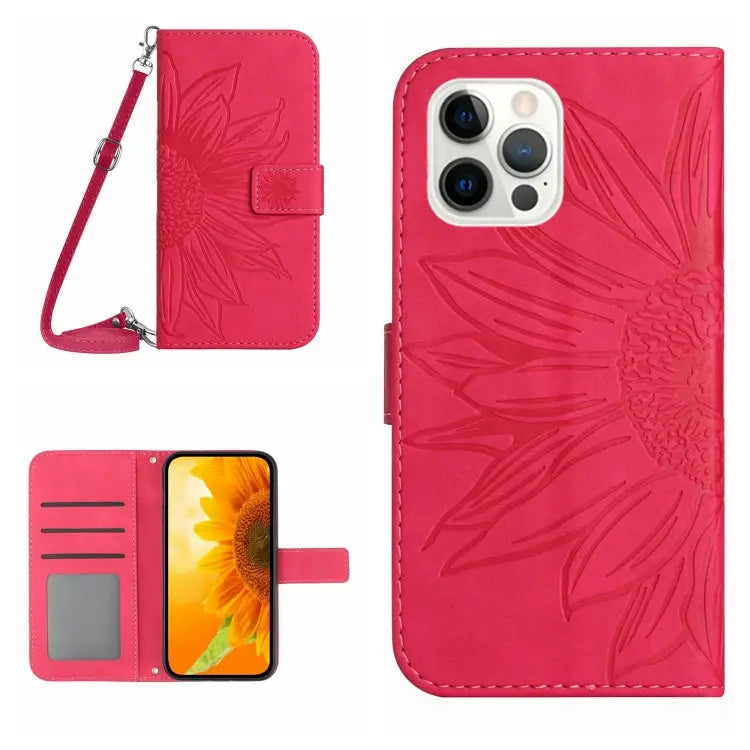 Skin Feel Sun Flower Pattern Flip Leather Phone Case For iPhone 12 Pro For iPhone 12 Pro Max - For iPhone 12 Pro / Rose