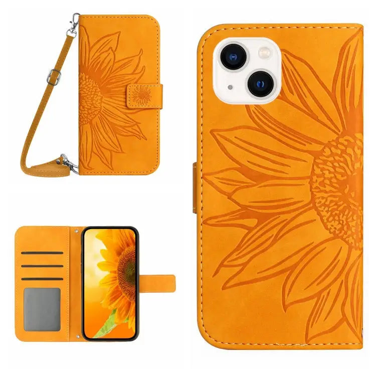Skin Feel Sun Flower Pattern Flip Leather Phone Case For iPhone 13 For iPhone 13 mini - For iPhone 13 mini / Yellow