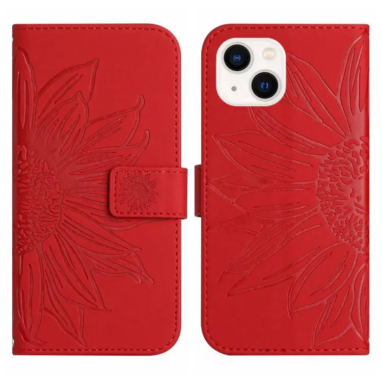 Skin Feel Sun Flower Pattern Flip Leather Phone Case For iPhone 13 For iPhone 13 mini - Apple Accessories