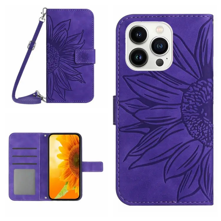 Skin Feel Sun Flower Pattern Flip Leather Phone Case For iPhone 14 Pro For iPhone 14 Pro Max - For iPhone 14 Pro Max
