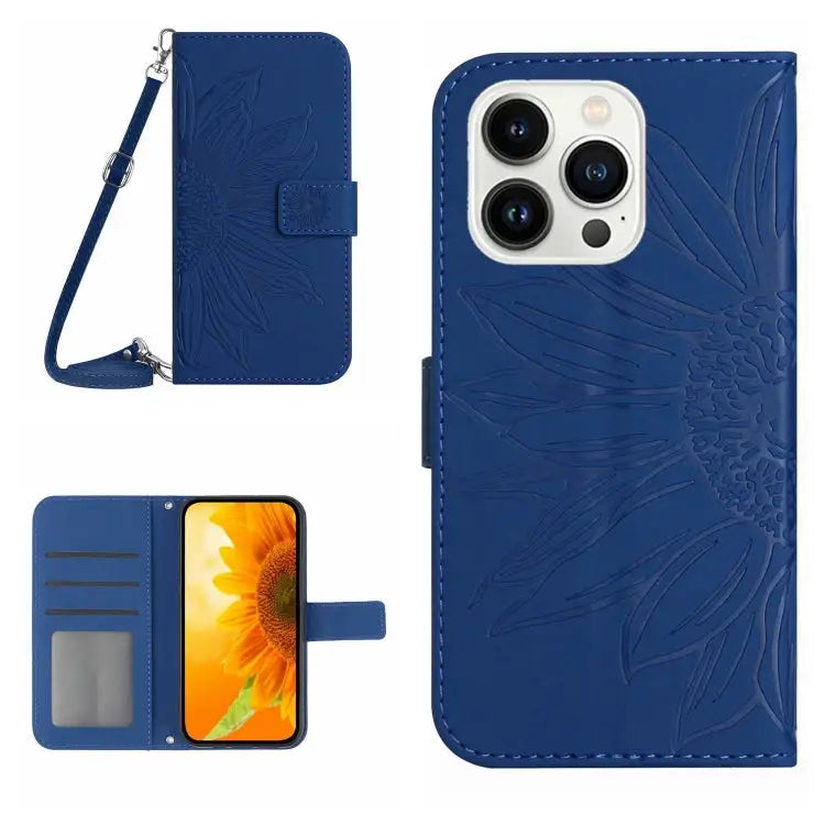 Skin Feel Sun Flower Pattern Flip Leather Phone Case For iPhone 14 Pro For iPhone 14 Pro Max - For iPhone 14 Pro / Dark