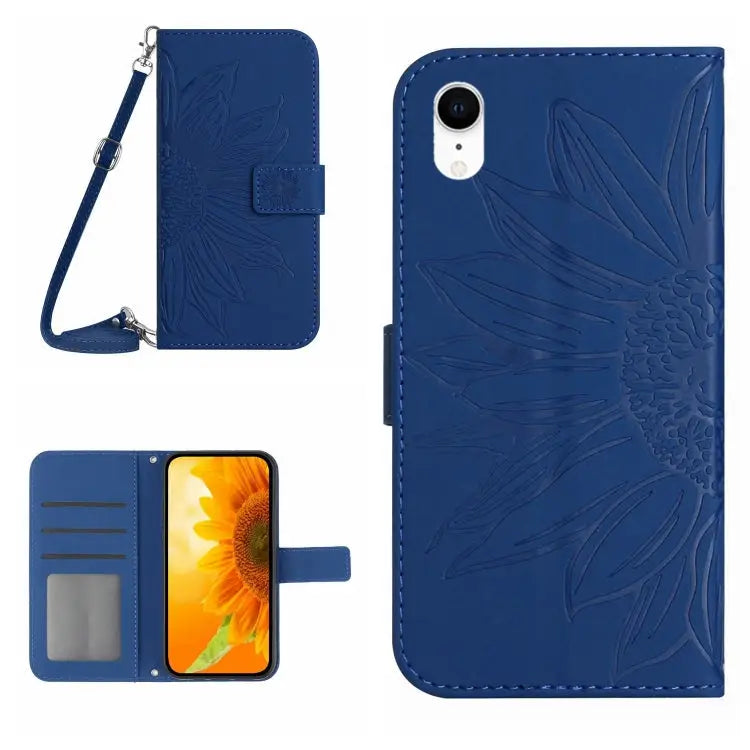 Skin Feel Sun Flower Pattern Flip Leather Phone Case For iPhone X / XS For iPhone XR - For iPhone XR / Dark Blue