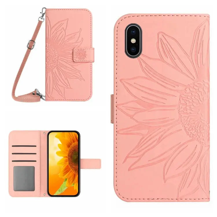 Skin Feel Sun Flower Pattern Flip Leather Phone Case For iPhone X / XS For iPhone XR - For iPhone X / XS / Pink - Apple