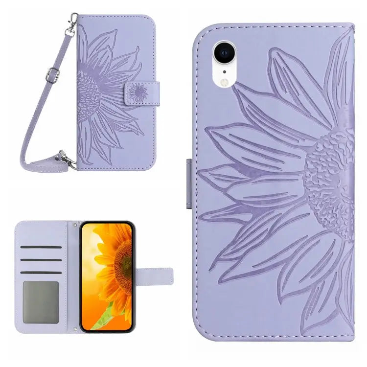 Skin Feel Sun Flower Pattern Flip Leather Phone Case For iPhone X / XS For iPhone XR - For iPhone XR / Purple - Apple