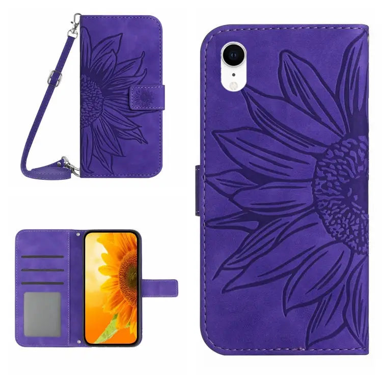 Skin Feel Sun Flower Pattern Flip Leather Phone Case For iPhone X / XS For iPhone XR - For iPhone XR / Dark Purple