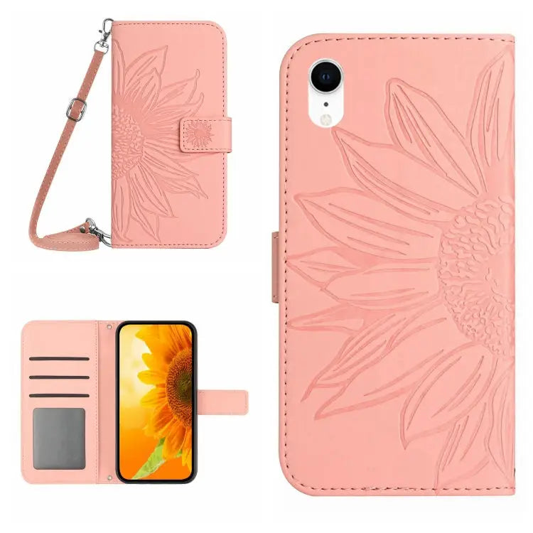 Skin Feel Sun Flower Pattern Flip Leather Phone Case For iPhone X / XS For iPhone XR - For iPhone XR / Pink - Apple