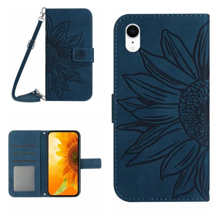 Skin Feel Sun Flower Pattern Flip Leather Phone Case For iPhone X / XS For iPhone XR - For iPhone XR / Inky Blue