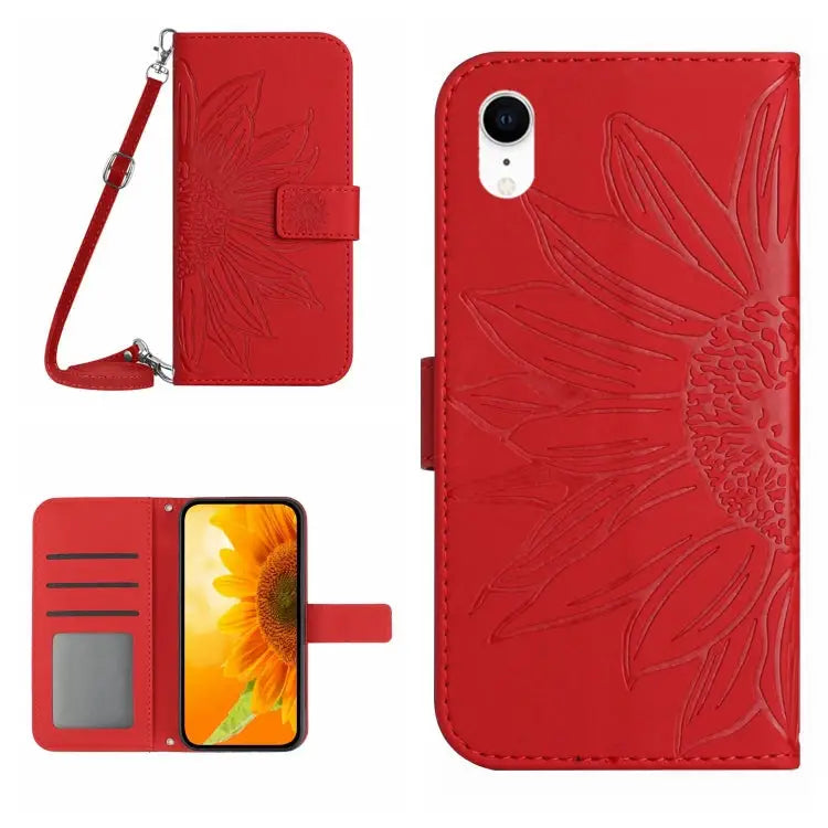 Skin Feel Sun Flower Pattern Flip Leather Phone Case For iPhone X / XS For iPhone XR - For iPhone XR / Red - Apple