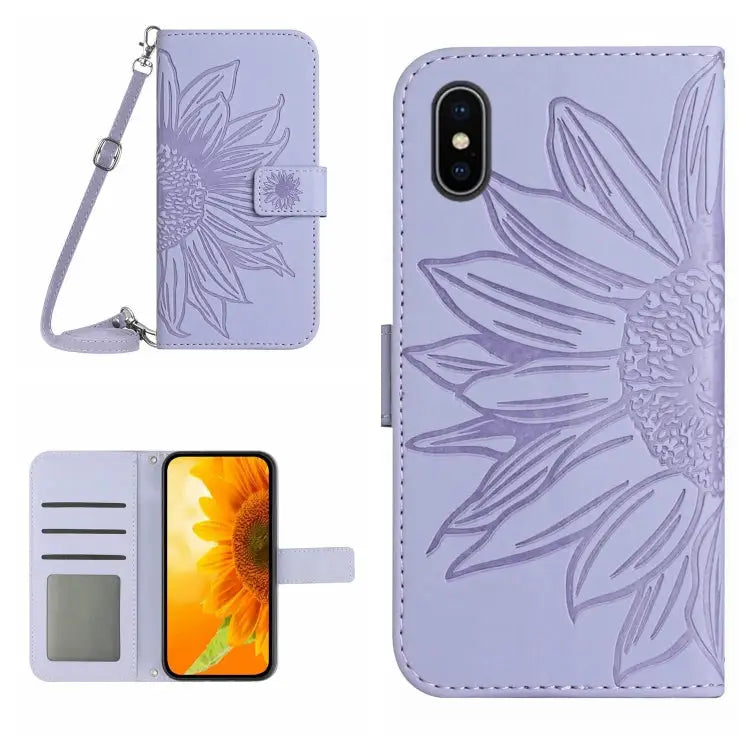 Skin Feel Sun Flower Pattern Flip Leather Phone Case For iPhone X / XS For iPhone XR - For iPhone X / XS / Purple