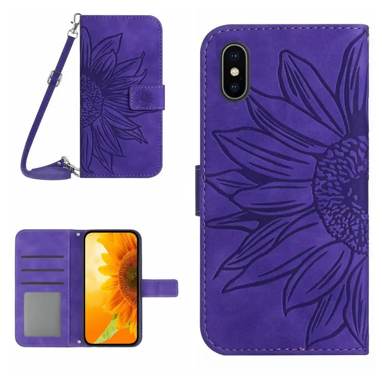 Skin Feel Sun Flower Pattern Flip Leather Phone Case For iPhone X / XS For iPhone XR - For iPhone X / XS / Dark Purple