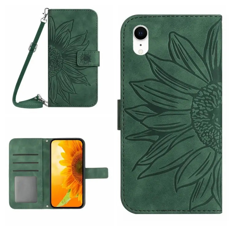 Skin Feel Sun Flower Pattern Flip Leather Phone Case For iPhone X / XS For iPhone XR - For iPhone XR / Green - Apple