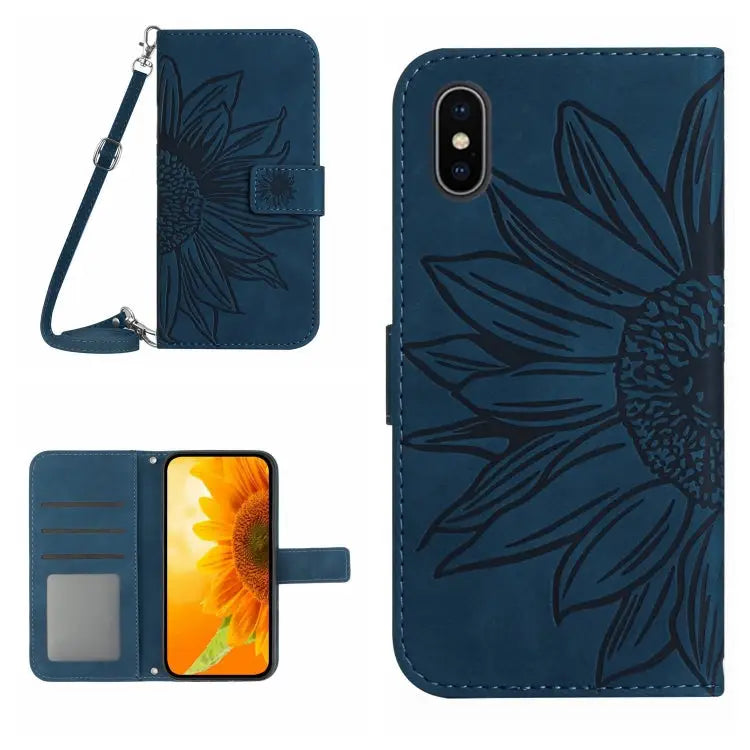 Skin Feel Sun Flower Pattern Flip Leather Phone Case For iPhone X / XS For iPhone XR - For iPhone X / XS / Inky Blue